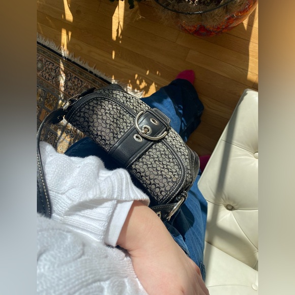 Vintage Y2K COACH Soho Signature C Black Jacquard & Leather Shoulder Bag 🖤 - Picture 10 of 16